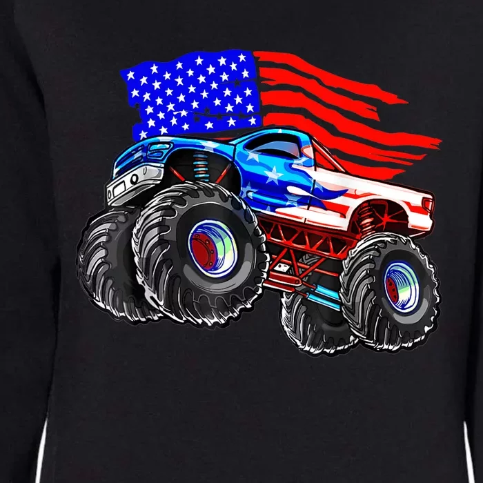 Monster Truck Boys USA American Flag 4th Of July Womens California Wash Sweatshirt