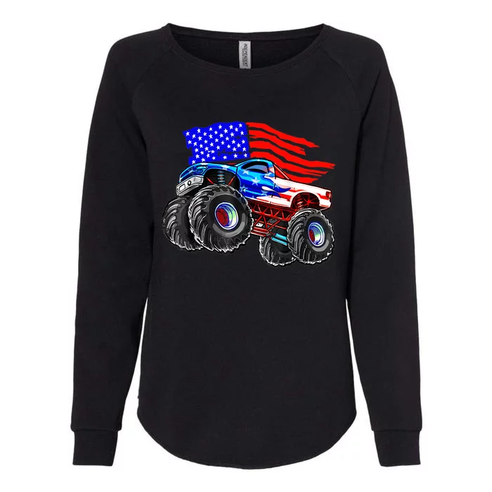 Monster Truck Boys USA American Flag 4th Of July Womens California Wash Sweatshirt