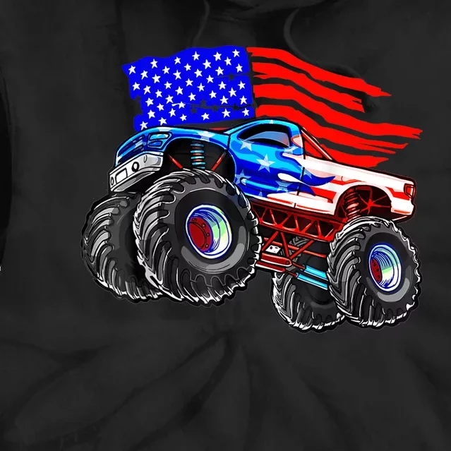 Monster Truck Boys USA American Flag 4th Of July Tie Dye Hoodie