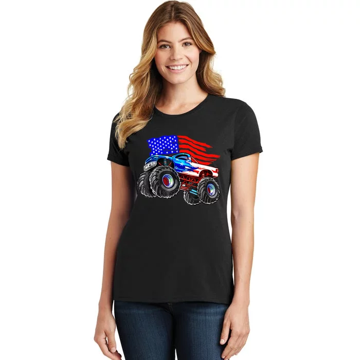 Monster Truck Boys USA American Flag 4th Of July Women's T-Shirt