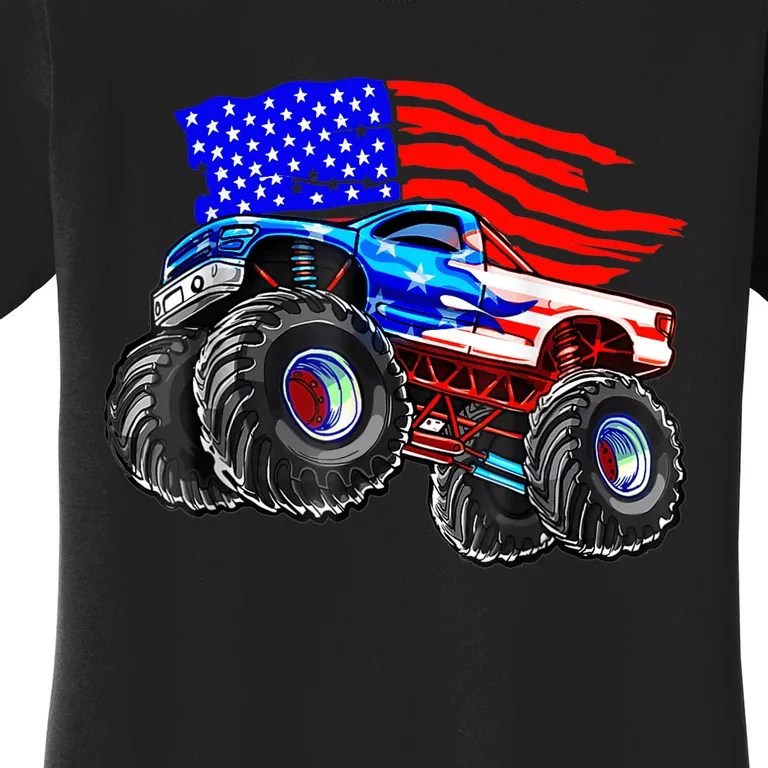 Monster Truck Boys USA American Flag 4th Of July Women's T-Shirt