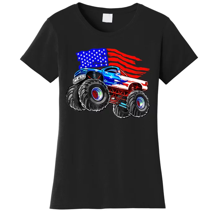 Monster Truck Boys USA American Flag 4th Of July Women's T-Shirt