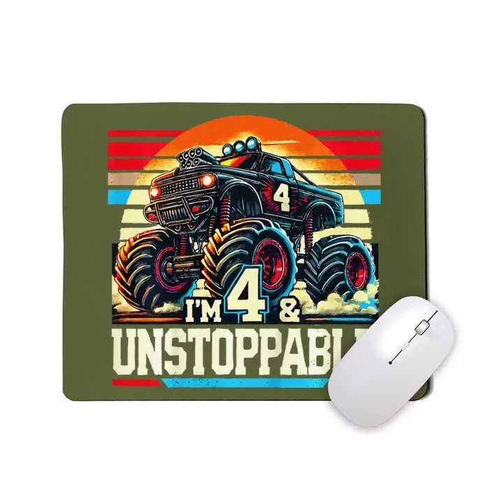 Monster Truck Birthday 4 Year Gift Monster Truck 4th Mousepad