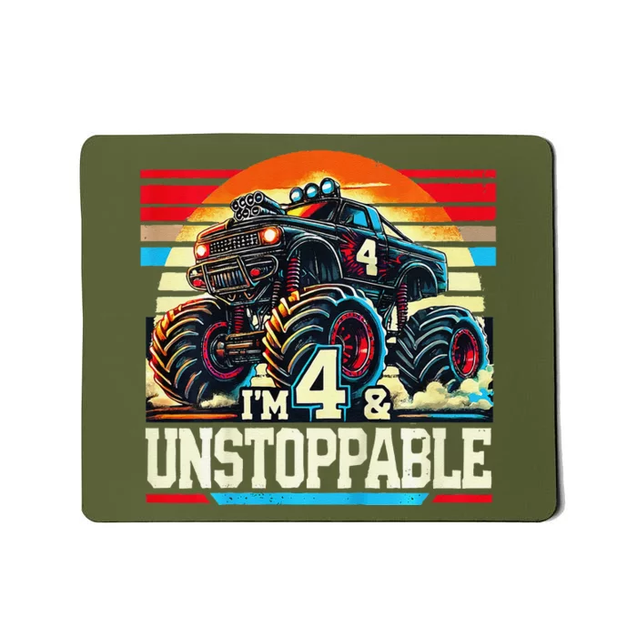 Monster Truck Birthday 4 Year Gift Monster Truck 4th Mousepad