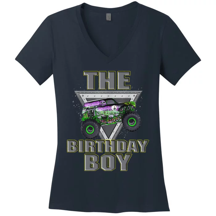 Monster Truck Birthday Boy Women's V-Neck T-Shirt