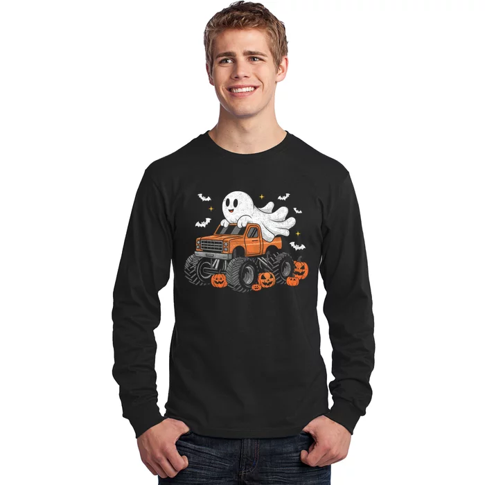 Monster Truck Boy Ghost Pumpkin Halloween Costume Long Sleeve Shirt