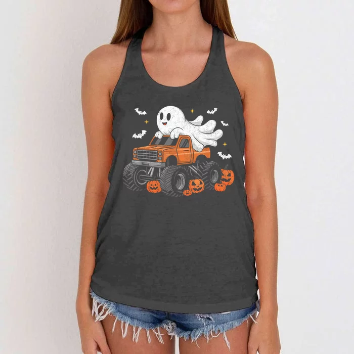 Monster Truck Boy Ghost Pumpkin Halloween Costume Women's Knotted Racerback Tank