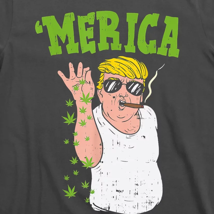 Merica Trump Bae Smoking Weed Cannabis Funny 420 Stoner Gift T-Shirt