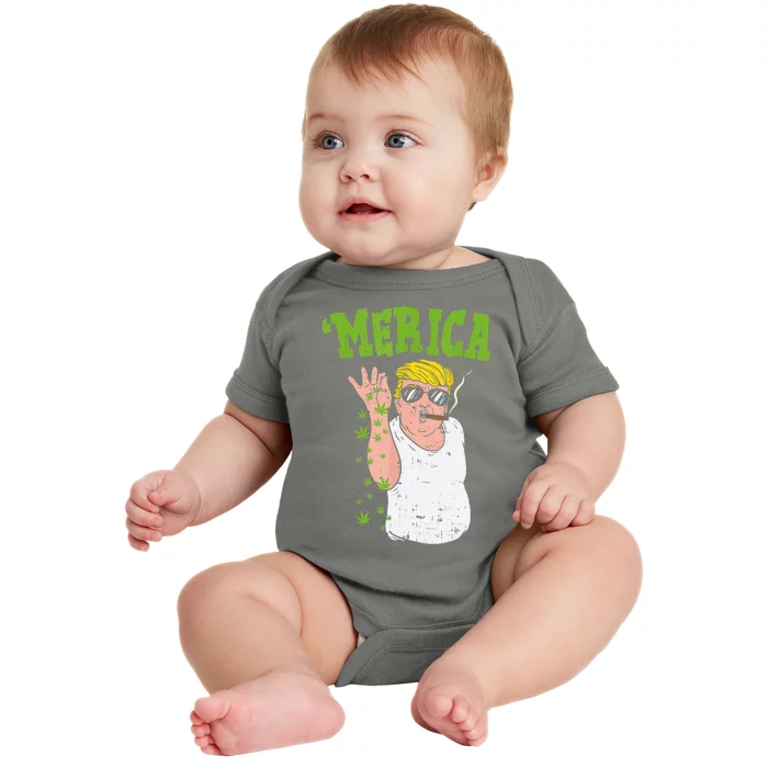 Merica Trump Bae Smoking Weed Cannabis Funny 420 Stoner Gift Baby Bodysuit