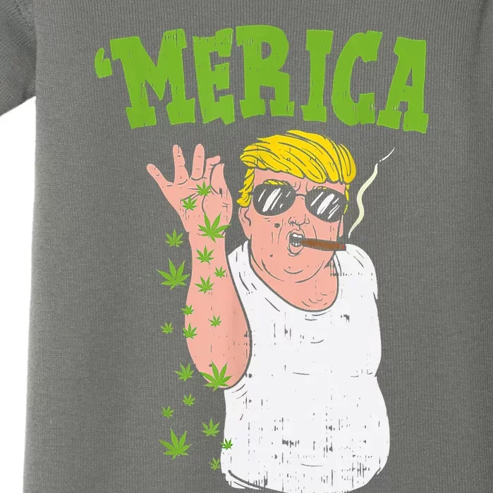 Merica Trump Bae Smoking Weed Cannabis Funny 420 Stoner Gift Baby Bodysuit