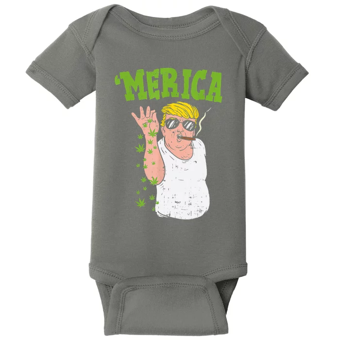 Merica Trump Bae Smoking Weed Cannabis Funny 420 Stoner Gift Baby Bodysuit