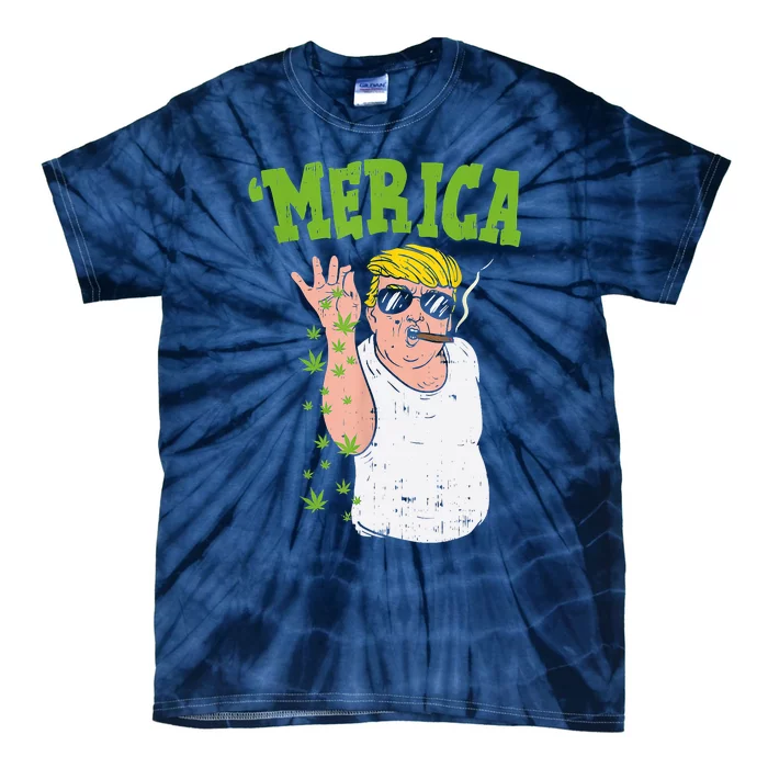 Merica Trump Bae Smoking Weed Cannabis Funny 420 Stoner Gift Tie-Dye T-Shirt