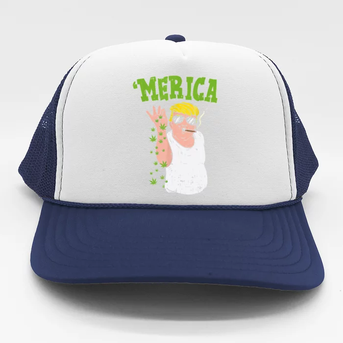 Merica Trump Bae Smoking Weed Cannabis Funny 420 Stoner Gift Trucker Hat