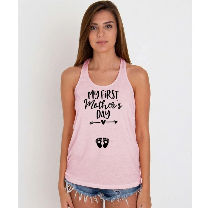 Mom To Be My First Mother's Day Pregnancy Reveal Funny Gift Women's Knotted Racerback Tank