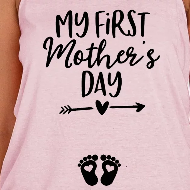 Mom To Be My First Mother's Day Pregnancy Reveal Funny Gift Women's Knotted Racerback Tank