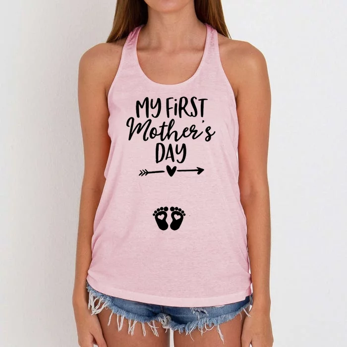 Mom To Be My First Mother's Day Pregnancy Reveal Funny Gift Women's Knotted Racerback Tank