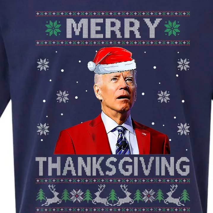 Merry Thanksgiving Biden Anti Biden Christmas Santa Sueded Cloud Jersey T-Shirt