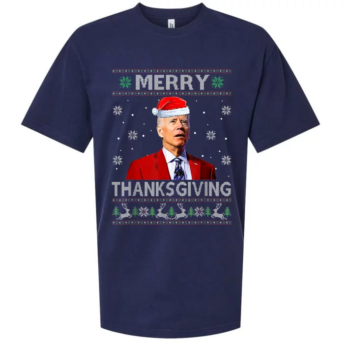 Merry Thanksgiving Biden Anti Biden Christmas Santa Sueded Cloud Jersey T-Shirt