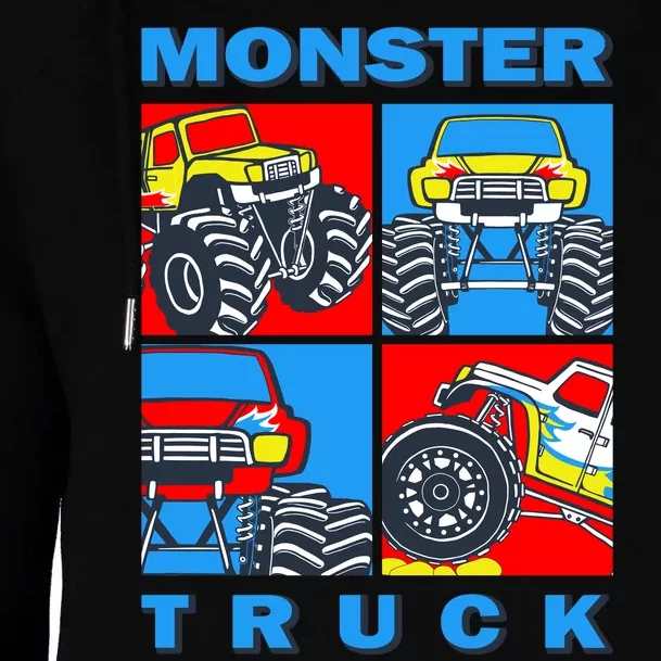 Monster Truck Block Womens Funnel Neck Pullover Hood