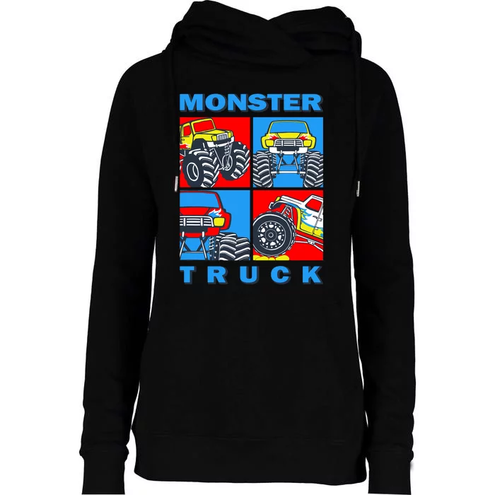 Monster Truck Block Womens Funnel Neck Pullover Hood