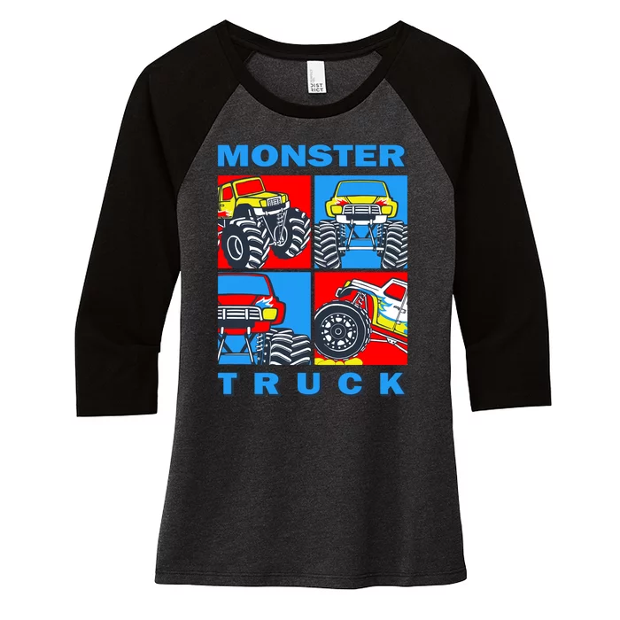 Monster Truck Block Women's Tri-Blend 3/4-Sleeve Raglan Shirt