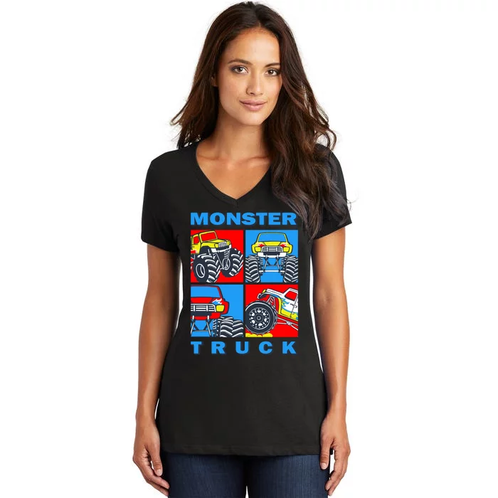 Monster Truck Block Women's V-Neck T-Shirt