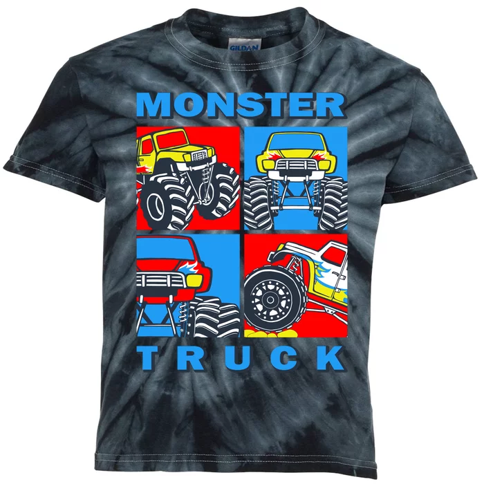 Monster Truck Block Kids Tie-Dye T-Shirt