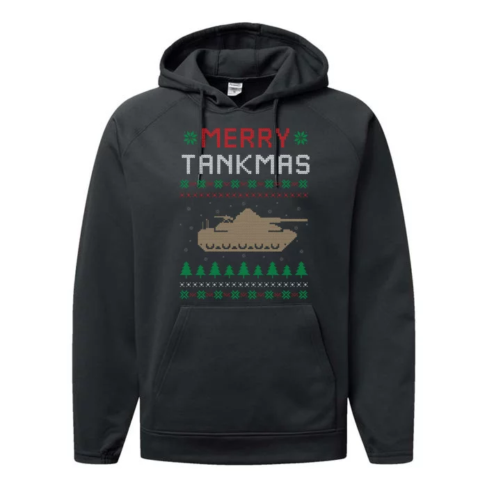 Merry Tankmas Battle Tank Military Ugly Christmas Sweater Performance Fleece Hoodie