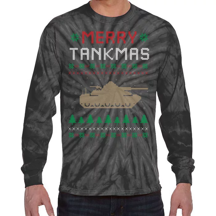 Merry Tankmas Battle Tank Military Ugly Christmas Sweater Tie-Dye Long Sleeve Shirt