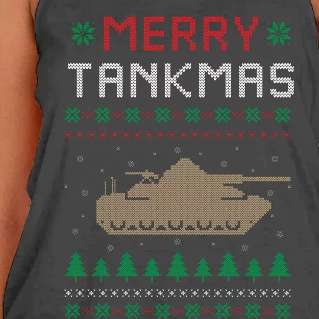 Merry Tankmas Battle Tank Military Ugly Christmas Sweater Women's Knotted Racerback Tank