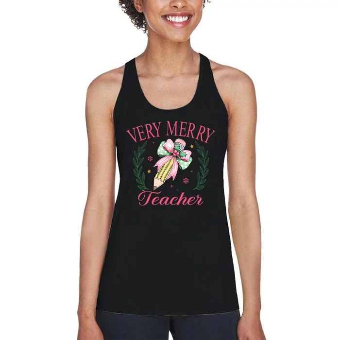 Merry Teacher Bright Students Christmas Joy Women's Racerback Tank