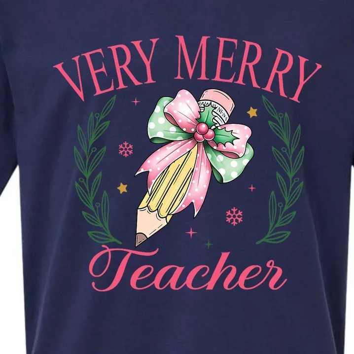 Merry Teacher Bright Students Christmas Joy Sueded Cloud Jersey T-Shirt