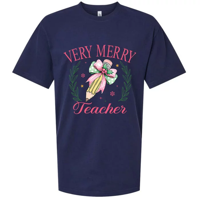 Merry Teacher Bright Students Christmas Joy Sueded Cloud Jersey T-Shirt