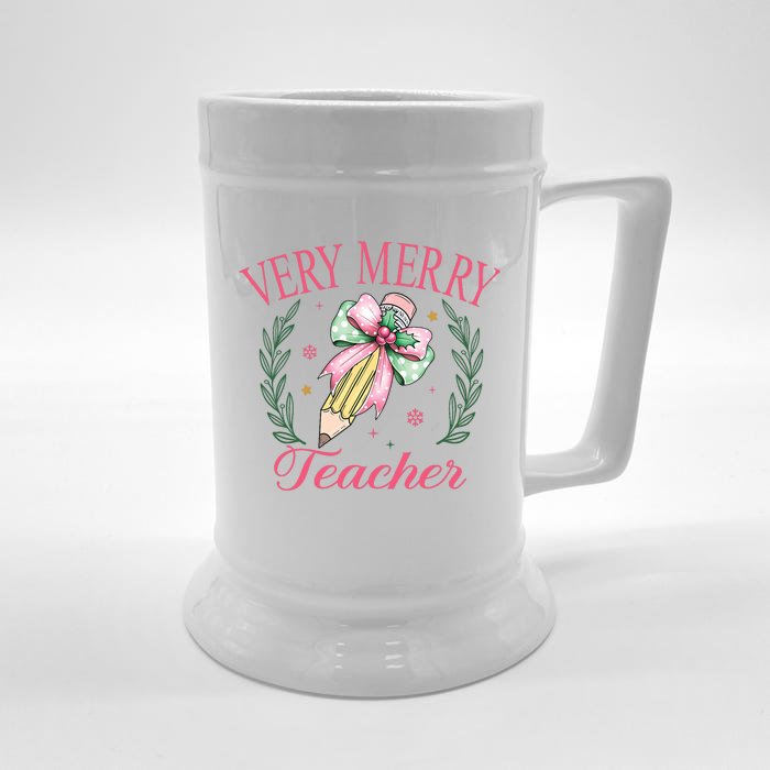 Merry Teacher Bright Students Christmas Joy Front & Back Beer Stein