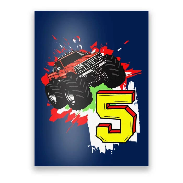 Monster Truck Birthday 5 Years 5th Birthday Party Poster