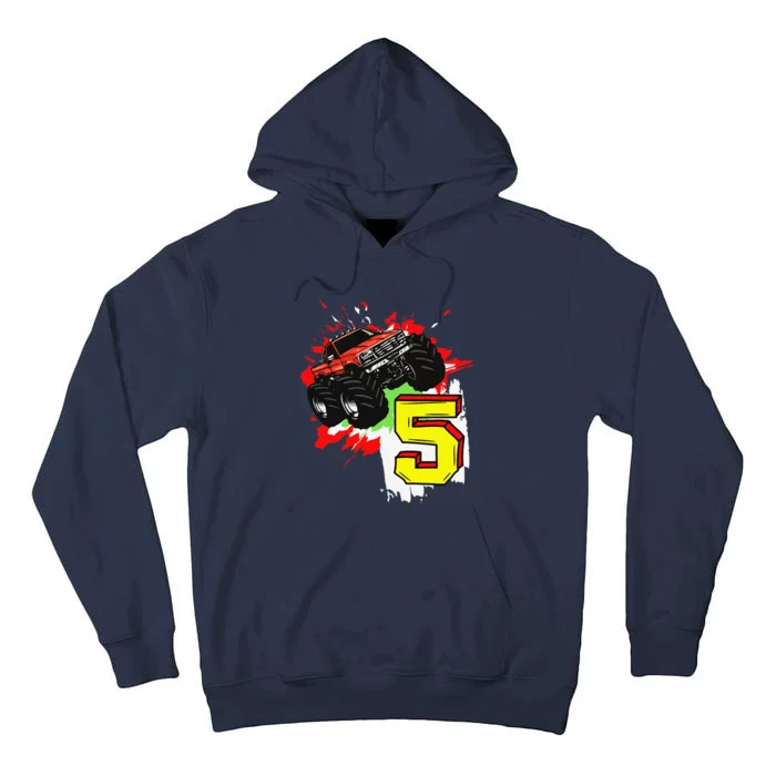 Monster Truck Birthday 5 Years 5th Birthday Party Tall Hoodie