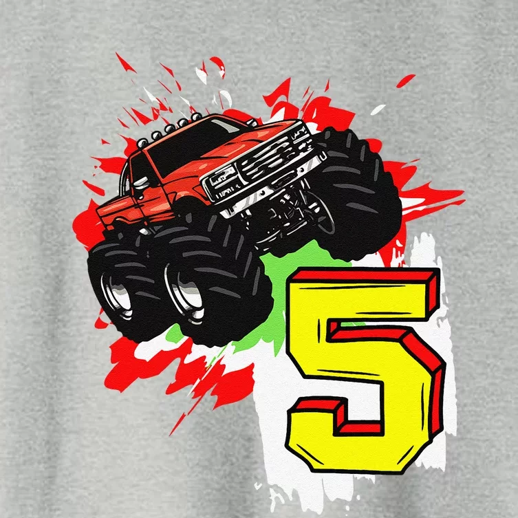 Monster Truck Birthday 5 Years 5th Birthday Party Women's Crop Top Tee