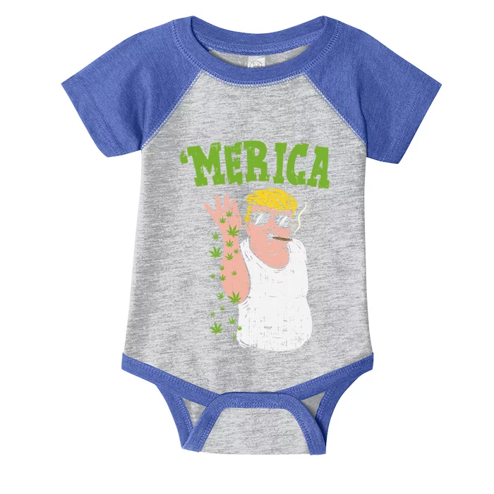 Merica Trump Bae Smoking Weed Cannabis Funny 420 Stoner Gift Funny Gift Infant Baby Jersey Bodysuit