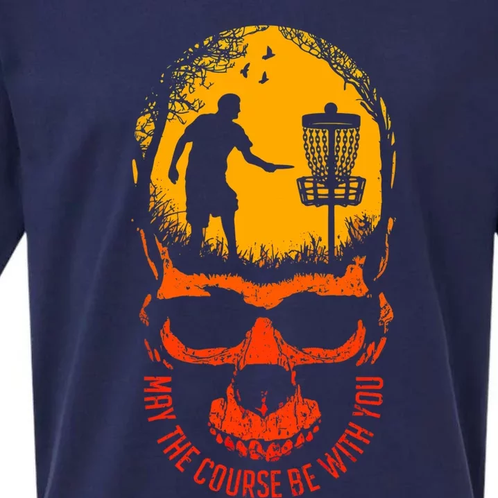 May The Course Be With You Disc Golf Player Skull Sunset Sueded Cloud Jersey T-Shirt