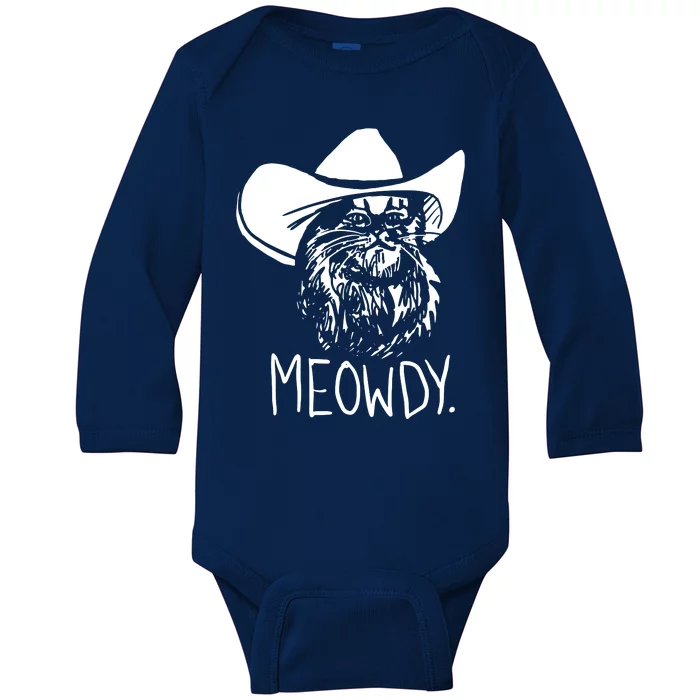 Meowdy Texas Cat Meme Baby Long Sleeve Bodysuit