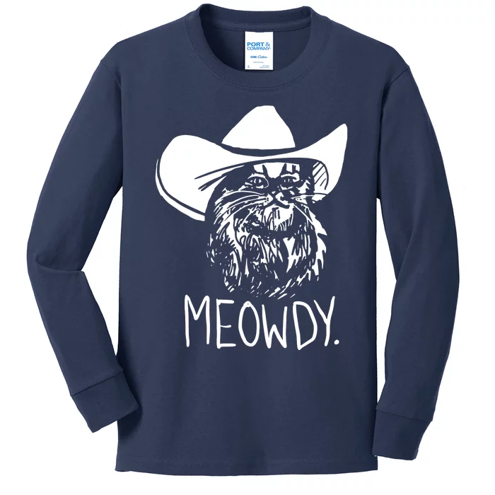 Meowdy Texas Cat Meme Kids Long Sleeve Shirt