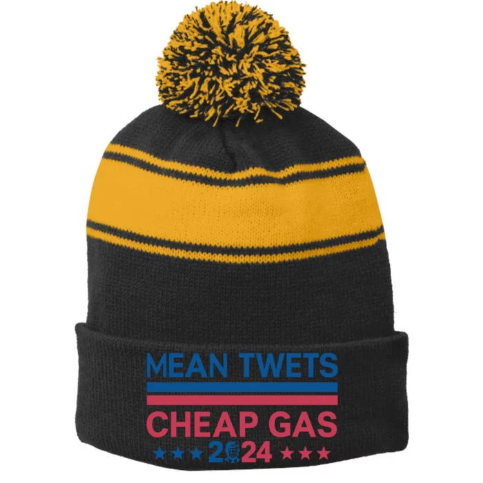 Mean Tweets Cheap Gas Retro Style Graphic Stripe Pom Pom Beanie