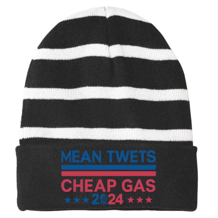 Mean Tweets Cheap Gas Retro Style Graphic Striped Beanie with Solid Band