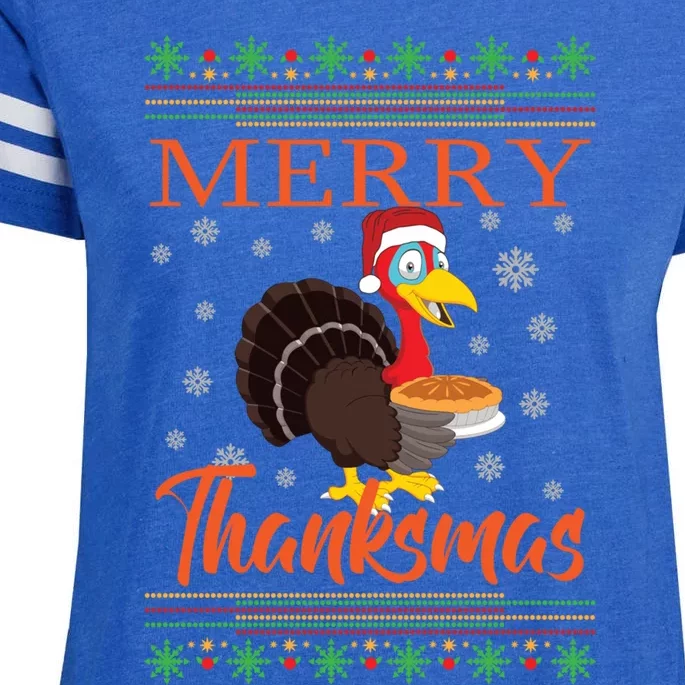 Merry Thanksmas Cute Turkey Santa Hat Thanksgiving Christmas Gift Enza Ladies Jersey Football T-Shirt