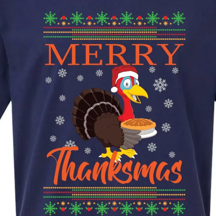 Merry Thanksmas Cute Turkey Santa Hat Thanksgiving Christmas Gift Sueded Cloud Jersey T-Shirt