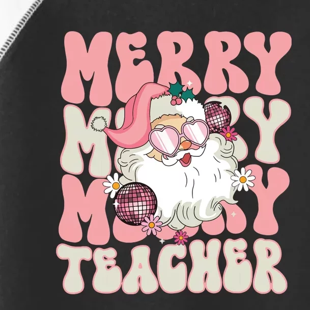 Merry Teacher Christmas Retro Wavy Pink Teacher Toddler Fine Jersey T-Shirt