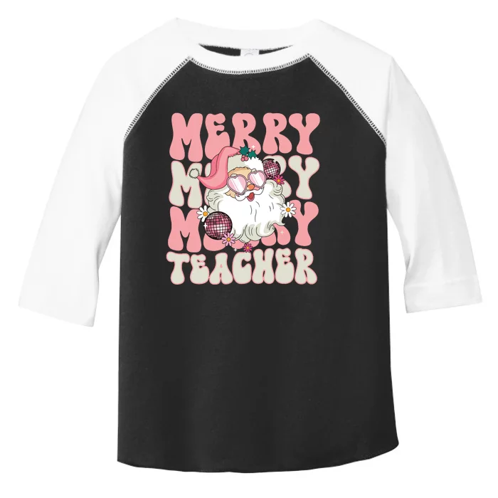 Merry Teacher Christmas Retro Wavy Pink Teacher Toddler Fine Jersey T-Shirt