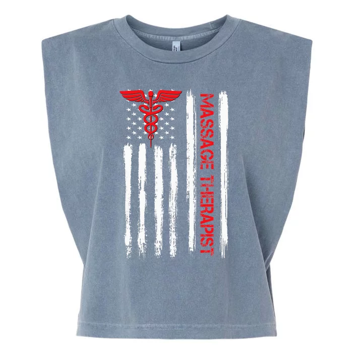 Massage Therapist Chiropractor Patriotic American Flag Garment-Dyed Women's Muscle Tee