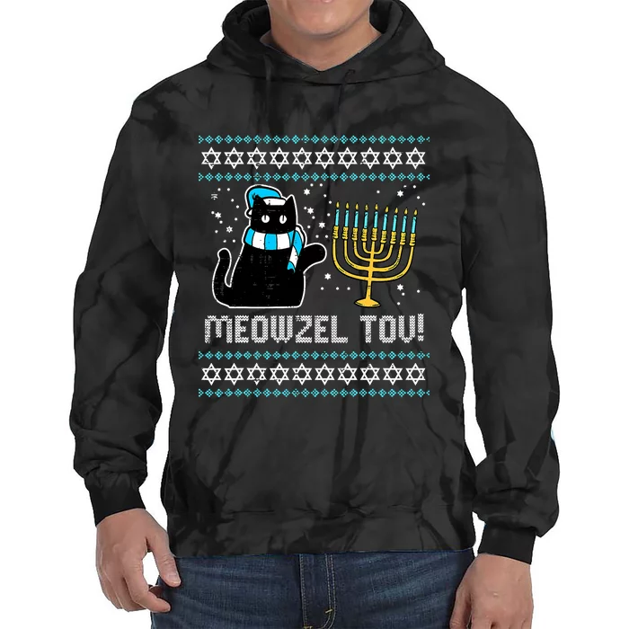 Meowzel Tov Chanukah Funny Jewish Cat Owner Ugly Hanukkah Tie Dye Hoodie