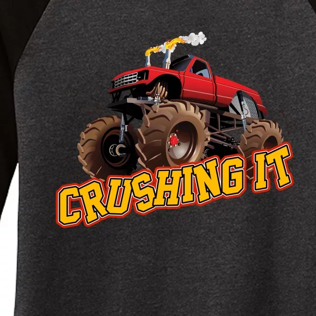 Monster Truck Crushing It Women's Tri-Blend 3/4-Sleeve Raglan Shirt